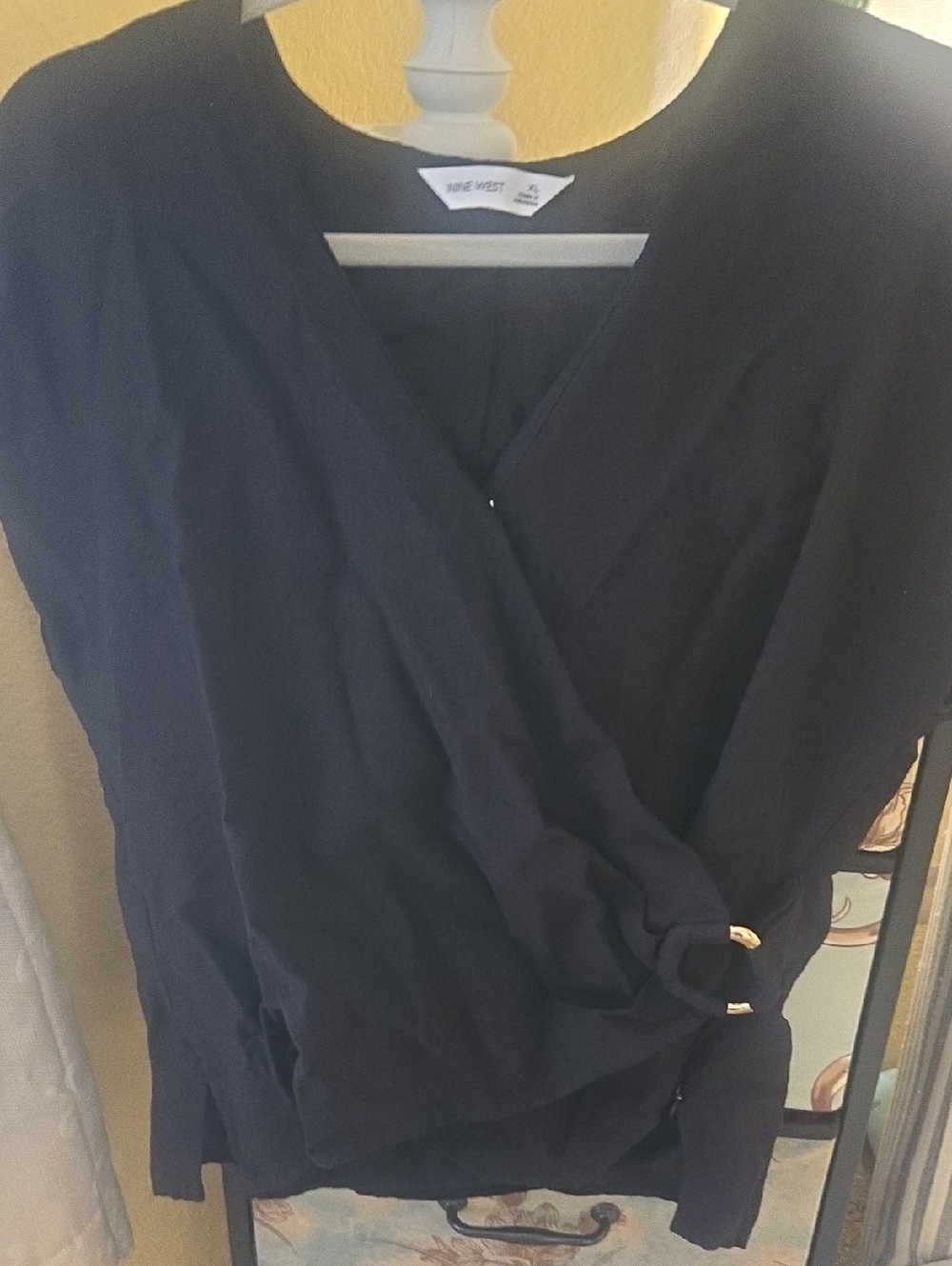 Nine West Navy Long-Sleeve Wrap Dress with D-Ring Accent